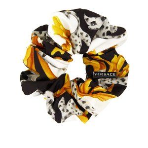 VERSACE White & Black Silk Barocco Scrunchie